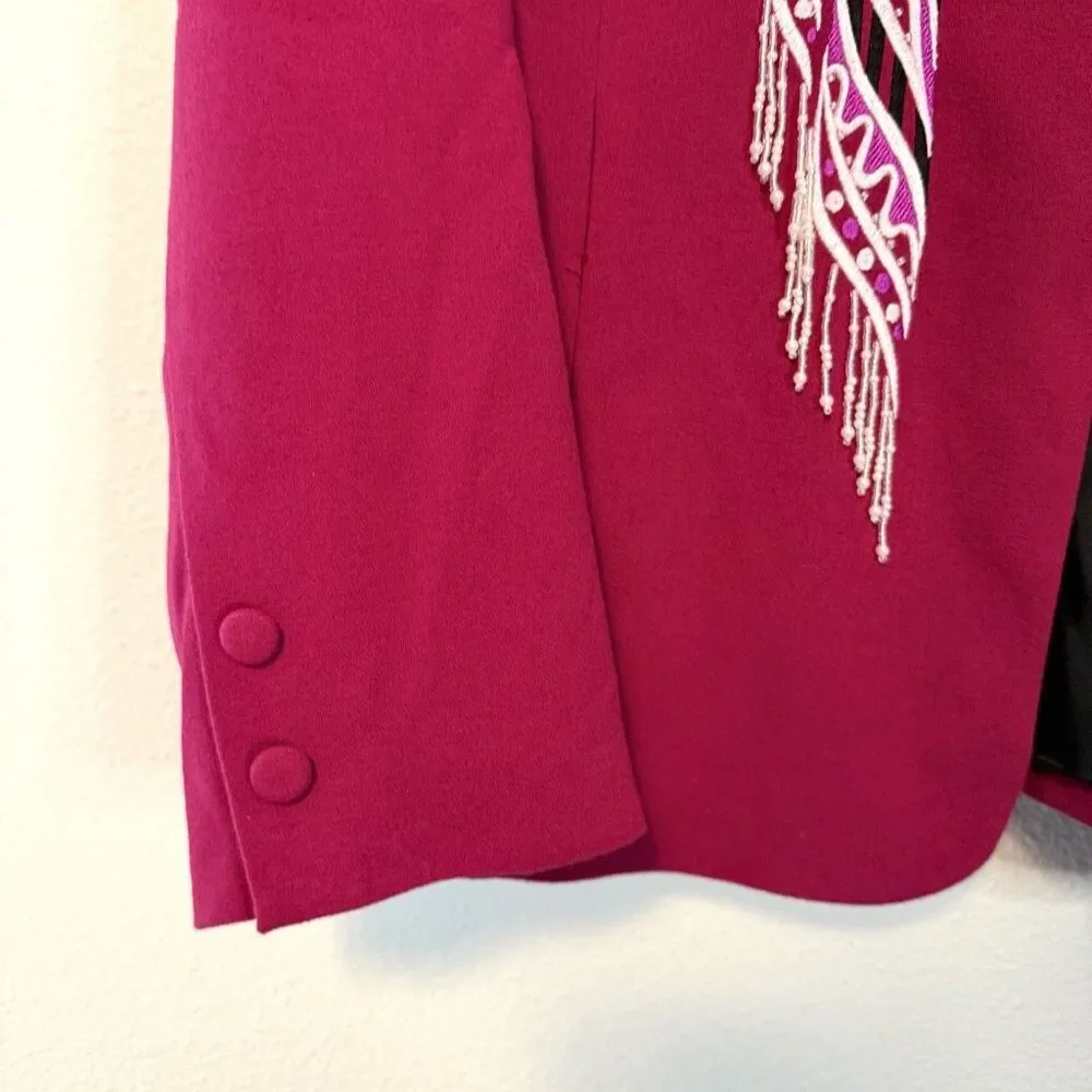 Bob Mackie Wearable Art Fuschia Beaded Blazer Size Medium - Picture 3 of 14